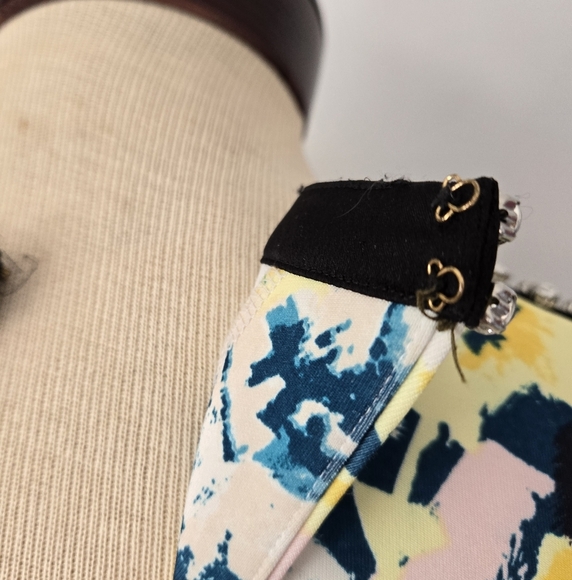 JUICY COUTURE Floral Yellow/ Blue/black Dress with Studded Gem Collar. Size S - Picture 8 of 16